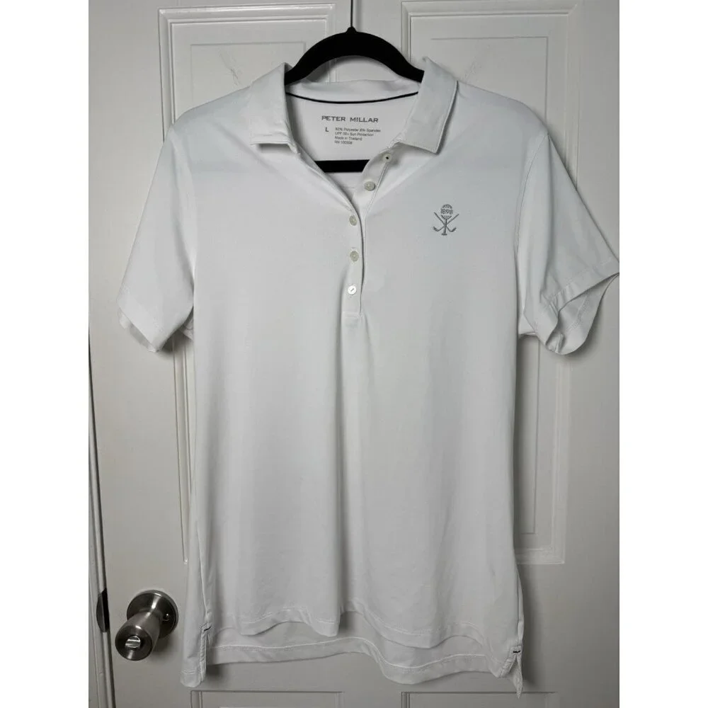 Peter Millar Women’s White Fitted Golf Polo Shirt SPF 50 Sz Large EUC